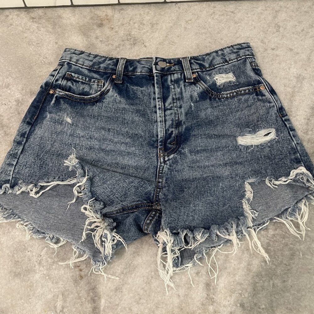 Wild Fable Shorts Womens 8 Blue Denim Highest Rise Distressed Cutoff Frayed Hem